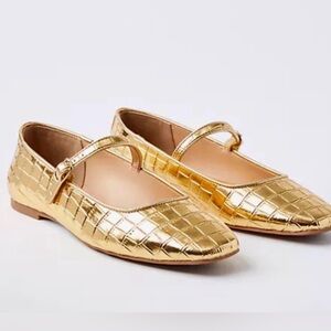 LOFT Gold Metallic Mary Jane Strap Ballet Flats size 7
